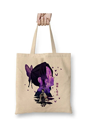 Shinobu Kocho Butterfly Bez Çanta Uzun Saplı Alışveriş Çantası Plaj Çantası