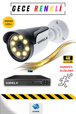 SNRELK  HAMA 5 mp Lens 4 Kamera 320gb 1080p Gece RENKLİ Su Geçirmez Güvenlik kamerası set