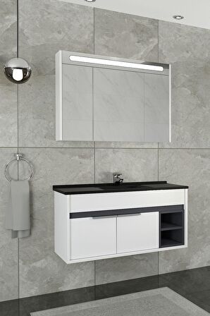 NAPOLİ 100 CM SİYAH LAVABOLU BANYO DOLABI BEYAZ/ANTRASİT - BOY DOLAP HARİÇ 