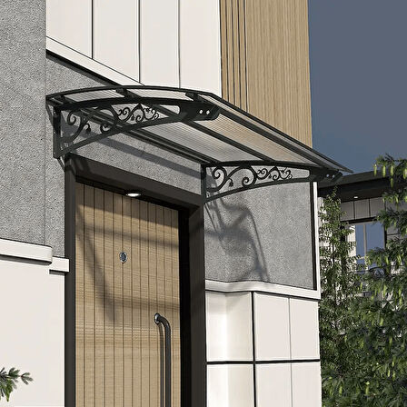 SundurmaX Pratik Metal Sundurma (250X100) Lale Serisi Kapı ve Pencere Üstü Sundurma Koruma Gölgelik Kar Yağmur Kanopi (Siyah - Şeffaf)