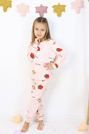Kız Çocuk Orta Kalınlıkta Basic Baskılı Pijama Takımı