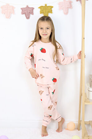 Kız Çocuk Orta Kalınlıkta Basic Baskılı Pijama Takımı