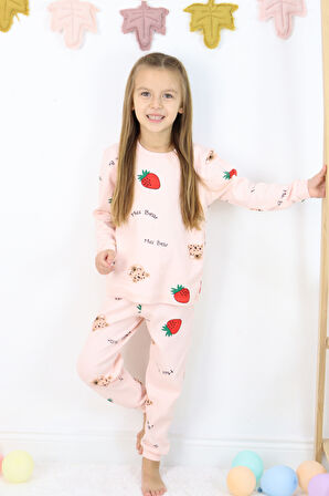 Kız Çocuk Orta Kalınlıkta Basic Baskılı Pijama Takımı