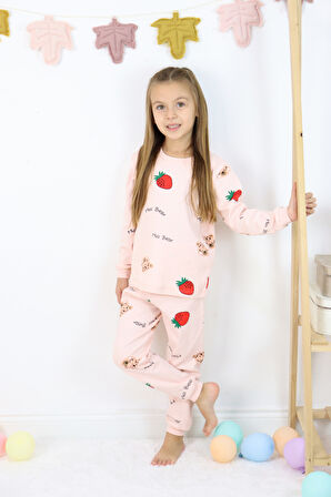 Kız Çocuk Orta Kalınlıkta Basic Baskılı Pijama Takımı