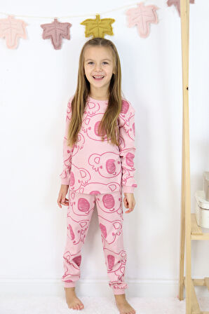 Kız Çocuk Orta Kalınlıkta Basic Baskılı Pijama Takımı