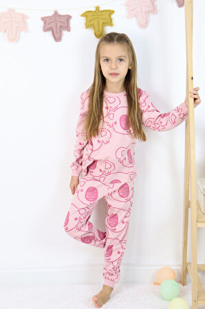 Kız Çocuk Orta Kalınlıkta Basic Baskılı Pijama Takımı