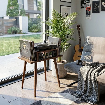 Duo 55x45x63cm Ahşap Pikap Sehpası, Plak Düzenleyici, Plak Rafı, Dekoratif Yan Sehpa İki Katlı Sehpa
