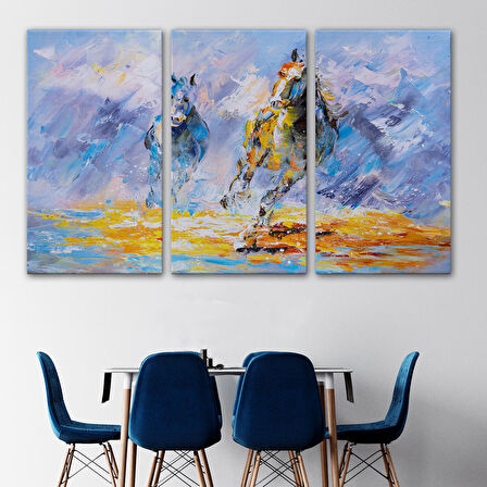 Koşan Atlar Yağlıboya Görünüm Dekoratif Kanvas Duvar Tablosu-3490