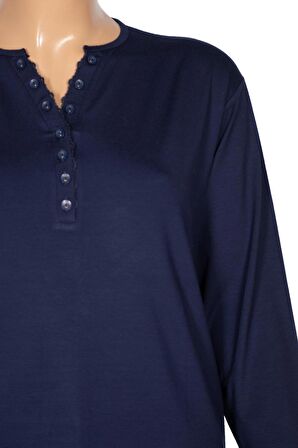 Cimariva Kadın Dicle Büyük Beden V Yaka Dantelli Lacivert Bluz