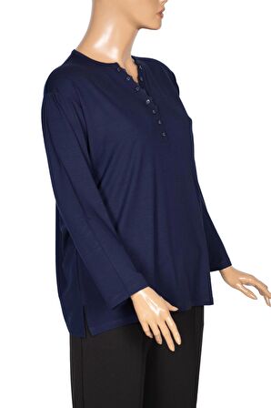 Cimariva Kadın Dicle Büyük Beden V Yaka Dantelli Lacivert Bluz