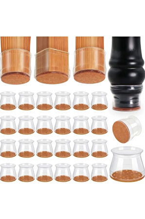 24 Adet (2CM VE 2,8 CM) Keçeli Sandalye Susturucu Sandalye Pabucu Keçe Zemin Koruyucu Kaydırmaz