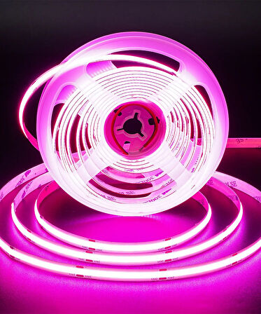 12V COB Şerit Led Pembe Işık  - Metrede 360 Led - 5 Metre