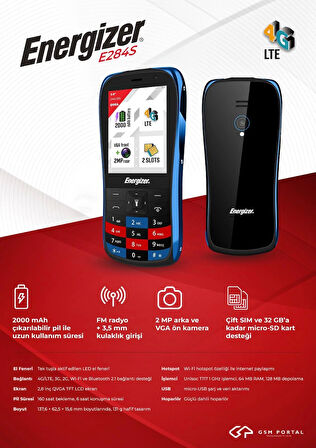 ENERGIZER E284S DUAL 4G BLACK-RED TUŞLU CEP TELEFONU (ENERGIZER TÜRKİYE GARANTİLİ)