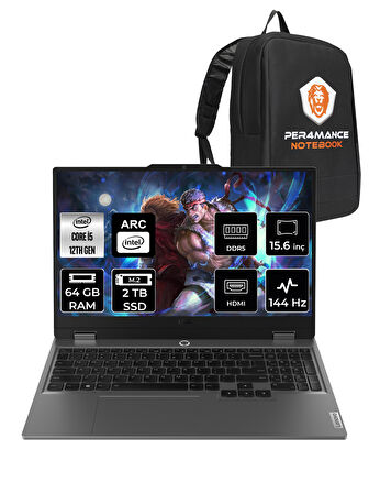 Lenovo LOQ  i5-12450HX 64GB 2TB SSD A530M/4GB 15.6" FHD 144Hz FDOS 83FQ000UTR & PER4 ÇANTA