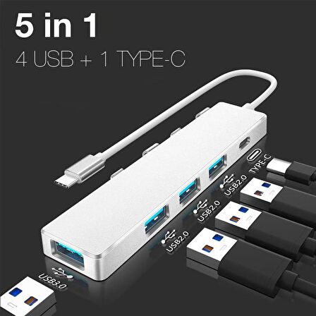 Coofbe Type-C Dönüştürücü 5in1 Type-C Hub Type C to Usb Dönüştürücü 4 Usb Portlu Adaptör Hub Çoklayıcı