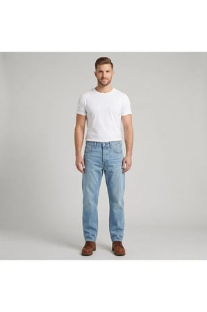555 Pamuklu Relaxed Straight Fit Orta Bel Düz Paça ince esnek kumaş Jeans Erkek KOT PANTOLON 003VA0000 Mavi0000 / 32/32