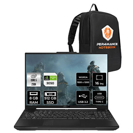 ASUS TUF Gaming F16 Core5 210H 8GB 512GB SSD RTX3050/6GB 16" WUXGA 144Hz FDOS Laptop FX607VJ