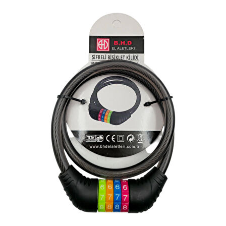 Fixonic B.H.D BHD00578 80cm 12mm Şifreli Bisiklet Kilidi PVC Kaplı Çelik Halat