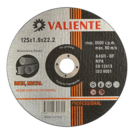 Fixonic Valiente VAL16772 125mm Inox Metal Kesme Taşı ( 25'li Paket)