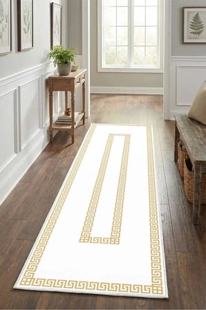 Şehzade Beyz Gold Modern Dijital Baskı Yıkanabilir Kaymaz Yolluk Halı Gold