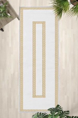Şehzade Beyz Gold Modern Dijital Baskı Yıkanabilir Kaymaz Yolluk Halı Gold