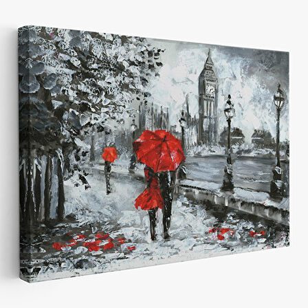 Londra Sokakları Yağlıboya Görünüm Dekoratif Kanvas Duvar Tablosu-3497