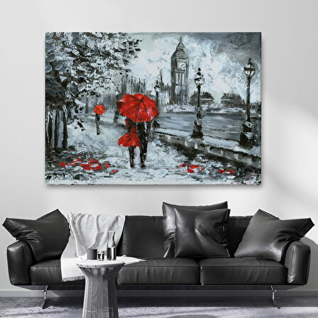 Londra Sokakları Yağlıboya Görünüm Dekoratif Kanvas Duvar Tablosu-3497