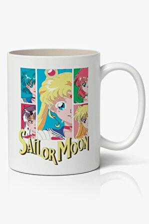 Sailor Moon Karakterler v1 Anime Baskılı Beyaz Kupa Bardak