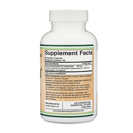 Bacomind Bacopa Extract Supplement 300mg 210 Kapsül Bacopa Monnieri Extract