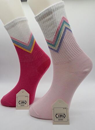 CİHOSOCKS KADIN 6 ÇİFT V DESEN PAMUKLU SOKET ÇORAP