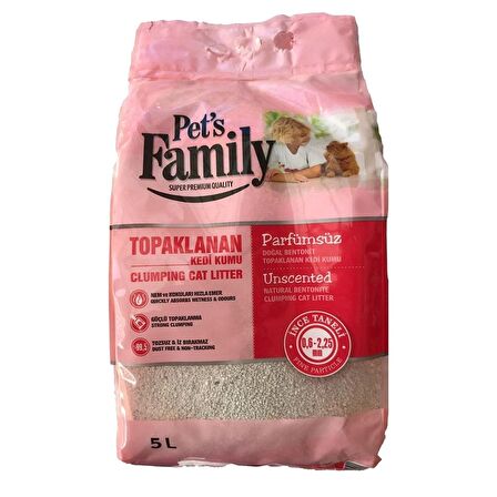 Pets Family Topaklanan Kedi Kumu Parfümsüz İnce 5 L x 3 Adet (15 kg)