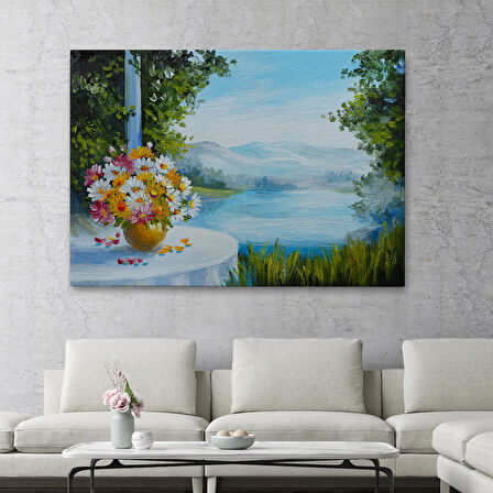 Yaz Deniz Manzarası Yağlıboya Görünüm Dekoratif Kanvas Duvar Tablosu-3498