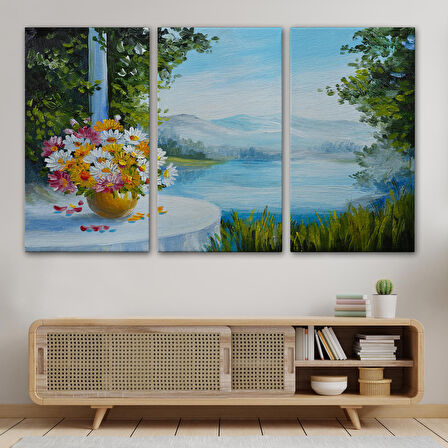 Yaz Deniz Manzarası Yağlıboya Görünüm Dekoratif Kanvas Duvar Tablosu-3498