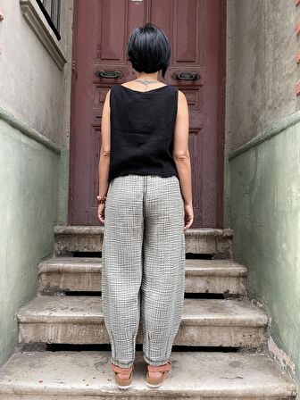 Bohem Müslin Taşlanmış Haki Kadın Pantolon, Salaş Pantolon, Rahat Pantolon, Yoga Pantolon,