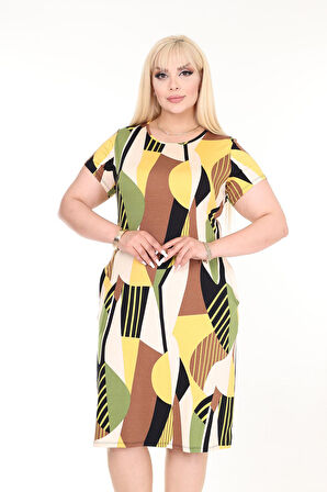 Yazlık Çift Cepli Kısa Kol Esnek Büyük Beden Elbise 34C-2567