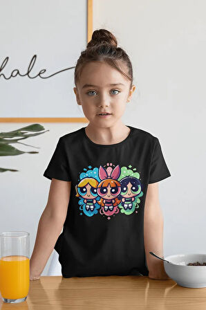 Power Puff Girls Baskılı Unisex Çizgi Film Çocuk Tişört (1-12 YAŞ)