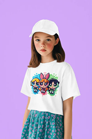 Power Puff Girls Baskılı Unisex Çizgi Film Çocuk Tişört (1-12 YAŞ)