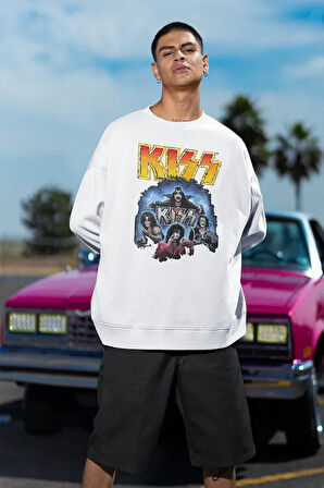 Kiss Rock Metal Müzik Grubu Baskılı Unisex Oversize Sweatshirt