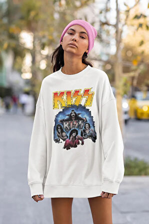 Kiss Rock Metal Müzik Grubu Baskılı Unisex Oversize Sweatshirt