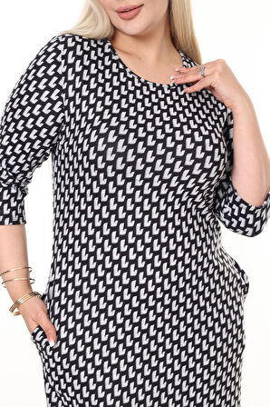 Çift Cepli Kışlık Büyük Beden Elbise 34F-2606