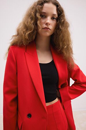 DeFacto Oversize Geniş Kalıp Ceket Yaka Düğmeli Basic Düz Blazer Ceket C2457AX24AURD79