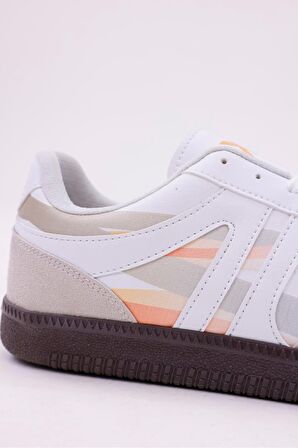 Dijital Baskı Kadın Beyaz-Oranj Sneaker Ayakkabı
