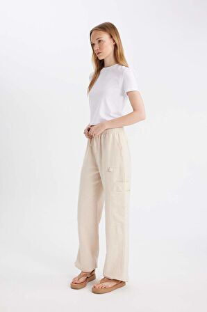 DeFacto Coool Wide Leg Kargo Yüksek Bel Keten Karışımlı Pantolon C0964AX24SMBG155