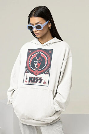 Kiss Rock Metal Müzik Grubu Baskılı Unisex Oversize Hoodie