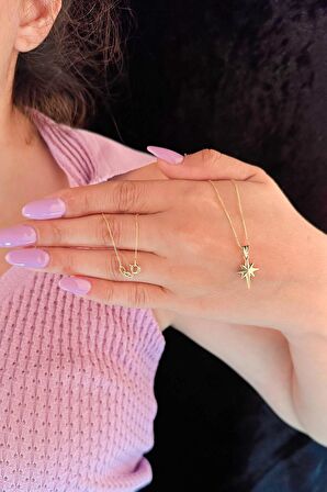 14 Ayar Altın Hayalet Zincir Kuzey Yıldızı Kolye