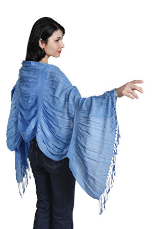 Mavi Renk Dokulu Pamuklu Polyester Şal Fular