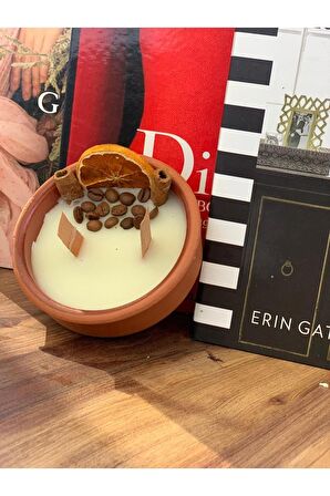 Dekoratif Portakal Tarçın Süslemeli Kokulu Çift Ahşap Fitilli Soya Mum
