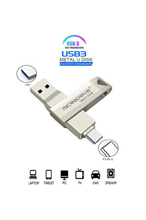 Microdrive 128 Gb Type C Ve Usb Flash Bellek Otg Çift Giriş 3.0 2in1 