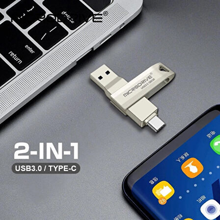 Microdrive 128 Gb Type C Ve Usb Flash Bellek Otg Çift Giriş 3.0 2in1 