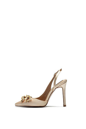 Kadın Yüksek Topuklu Taş İşlemeli Fiyonklu Saten Abiye Ayakkabı 350